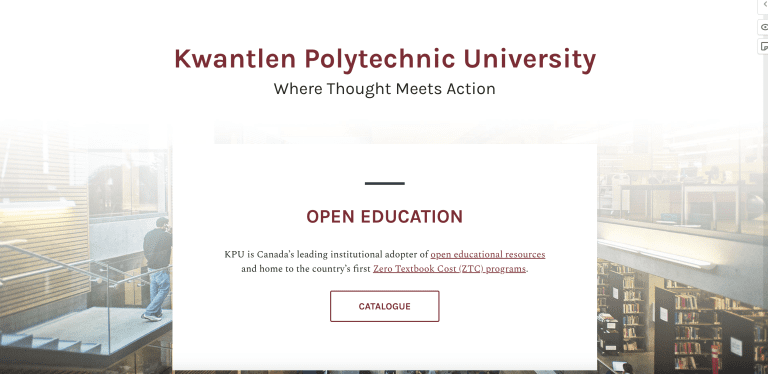 Kwantlen Polytechnic University Pressbooks homapge